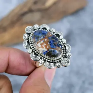 Nakshmart Natural Sodalite 925 Sterling Silver Statement Ring