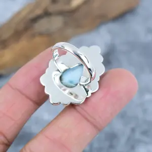 Nakshmart Natural Larimar 925 Sterling Silver Bezel Statement Ring