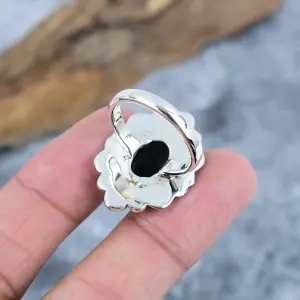 Black Onyx Statement Ring in 925 Sterling Silver by Nakshmart
