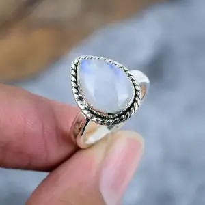Nakshmart Natural Moonstone 925 Sterling Silver Statement Ring