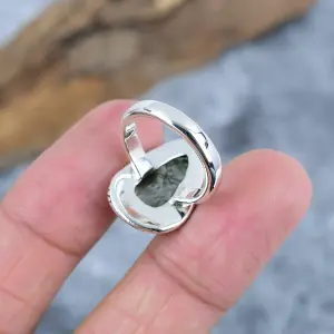 Nakshmart Natural Green Moss 925 Sterling Silver Statement Ring