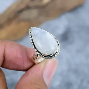 Nakshmart Natural Moonstone 925 Sterling Silver Statement Ring