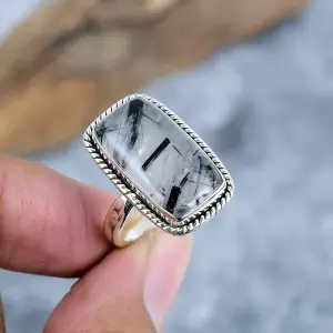 Nakshmart Natural Rutile Quartz Statement Ring in 925 Sterling Silver