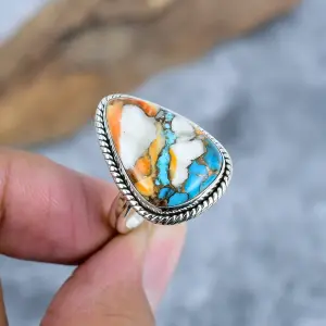 Nakshmart Natural Oyster Turquoise 925 Sterling Silver Statement Ring