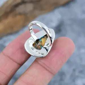 Nakshmart Natural Oyster Turquoise 925 Sterling Silver Statement Ring