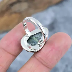 Nakshmart Natural Seraphinite 925 Sterling Silver Statement Ring