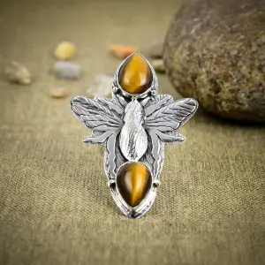 Natural Tiger's Eye Bezel Statement Ring in 925 Sterling Silver