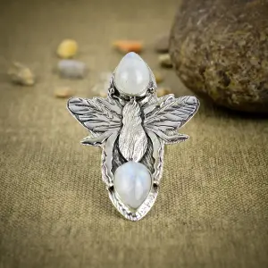Nakshmart Natural Moonstone 925 Sterling Silver Bezel Statement Ring