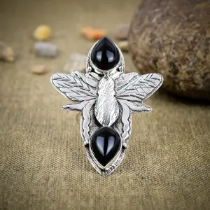 Nakshmart Natural Black Onyx Bezel Statement Ring in 925 Silver