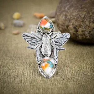 Spiny Oyster Turquoise Statement Ring in 925 Sterling Silver