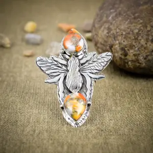 Natural Spiny Oyster Turquoise 925 Sterling Silver Statement Ring