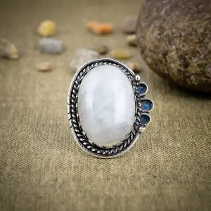 Natural Moonstone Statement Ring in 925 Sterling Silver Bezel Set