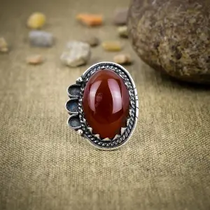 Natural Carnelian 925 Sterling Silver Statement Ring by Nakshmart
