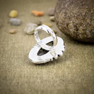 Natural Black Rutile Quartz Statement Ring in 925 Sterling Silver