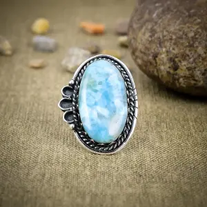 Nakshmart Natural Larimar Statement Ring in 925 Sterling Silver