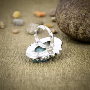 Nakshmart Natural Larimar Statement Ring in 925 Sterling Silver