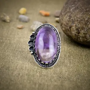Natural Sage Amethyst Statement Ring in Fine 925 Sterling Silver