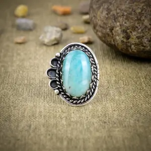 Nakshmart Natural Amazonite Statement Ring in 925 Sterling Silver
