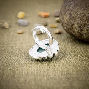 Nakshmart Natural Amazonite Statement Ring in 925 Sterling Silver