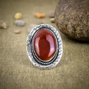 Nakshmart Natural Carnelian 925 Sterling Silver Statement Ring