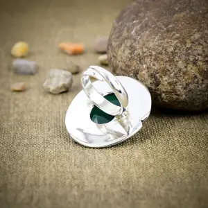 Nakshmart Natural Green Onyx Statement Ring in 925 Sterling Silver