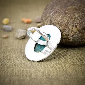 Nakshmart Natural Chrysocolla 925 Sterling Silver Statement Ring
