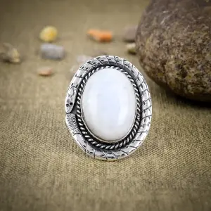 Nakshmart Natural Moonstone 925 Sterling Silver Bezel Statement Ring