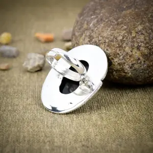 Nakshmart Natural Black Onyx Bezel Statement Ring in 925 Silver