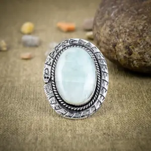 Nakshmart Natural Moonstone Bezel Statement Ring in 925 Silver