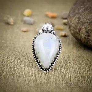 Natural Moonstone Statement Ring in 925 Sterling Silver by Nakshmart