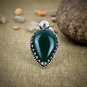 Nakshmart Natural Green Onyx 925 Sterling Silver Statement Ring