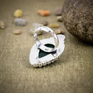 Nakshmart Natural Green Onyx 925 Sterling Silver Statement Ring