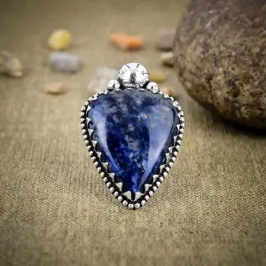 Natural Sodalite 925 Sterling Silver Bezel Statement Ring