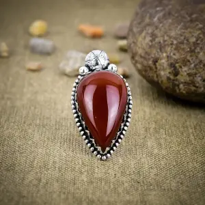 Nakshmart Natural Carnelian 925 Sterling Silver Bezel Statement Ring