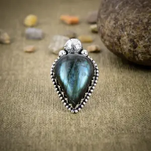 Nakshmart Natural Labradorite 925 Sterling Silver Statement Ring