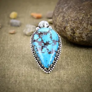 Nakshmart 925 Sterling Silver Natural Tibetan Turquoise Statement Ring