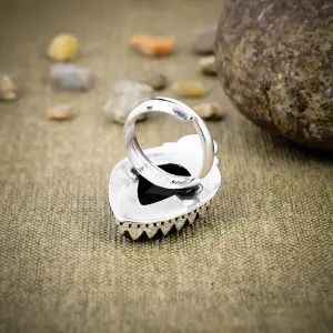 Nakshmart Natural Black Onyx Bezel Statement Ring in 925 Silver