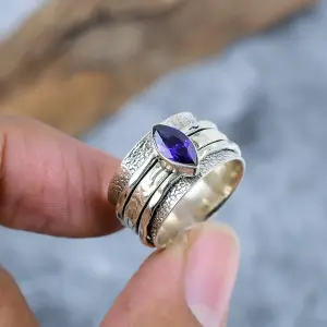 Nakshmart 925 Sterling Silver Lab Created Garnet Statement Ring