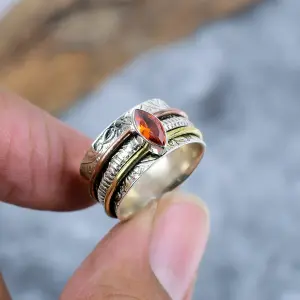 Nakshmart 925 Sterling Silver Garnet Bezel Statement Ring
