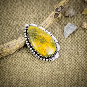 Natural Cinnabar Jasper 925 Sterling Silver Statement Bezel Ring