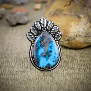 Natural Turquoise 925 Sterling Silver Statement Ring by Nakshmart