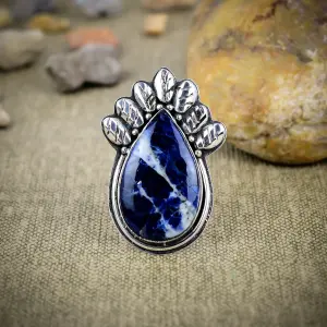 Natural Sodalite Statement Ring in 925 Sterling Silver by Nakshmart
