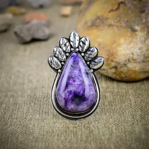 Nakshmart Russian Charoite 925 Sterling Silver Statement Ring