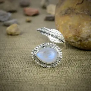 Nakshmart Natural Moonstone Statement Ring in 925 Sterling Silver
