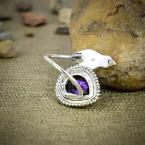 Nakshmart 925 Sterling Silver Lab Amethyst Bezel Statement Ring
