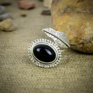 Nakshmart Natural Black Onyx Statement Ring in 925 Sterling Silver