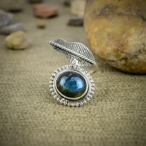 Nakshmart Natural Labradorite Statement Ring in 925 Sterling Silver