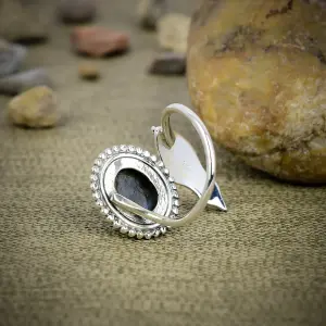 Nakshmart Natural Labradorite Statement Ring in 925 Sterling Silver