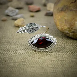 Nakshmart Garnet Statement Ring in 925 Sterling Silver Bezel Setting