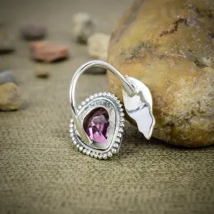 Nakshmart Pink Amethyst 925 Sterling Silver Bezel Statement Ring